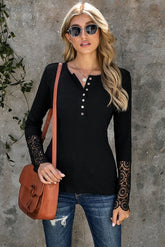 Crochet Lace Hem Sleeve Button Top - Shah S. Sahota